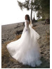 Strapless Beaded White Lace Tulle Wedding Dress With Removable Sleeves